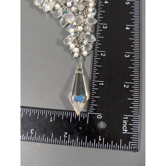 Charming Charlie Aurora Borealis Crystal Cluster Faux Pearl Y-Drop Necklace Brid - Picture 8 of 8